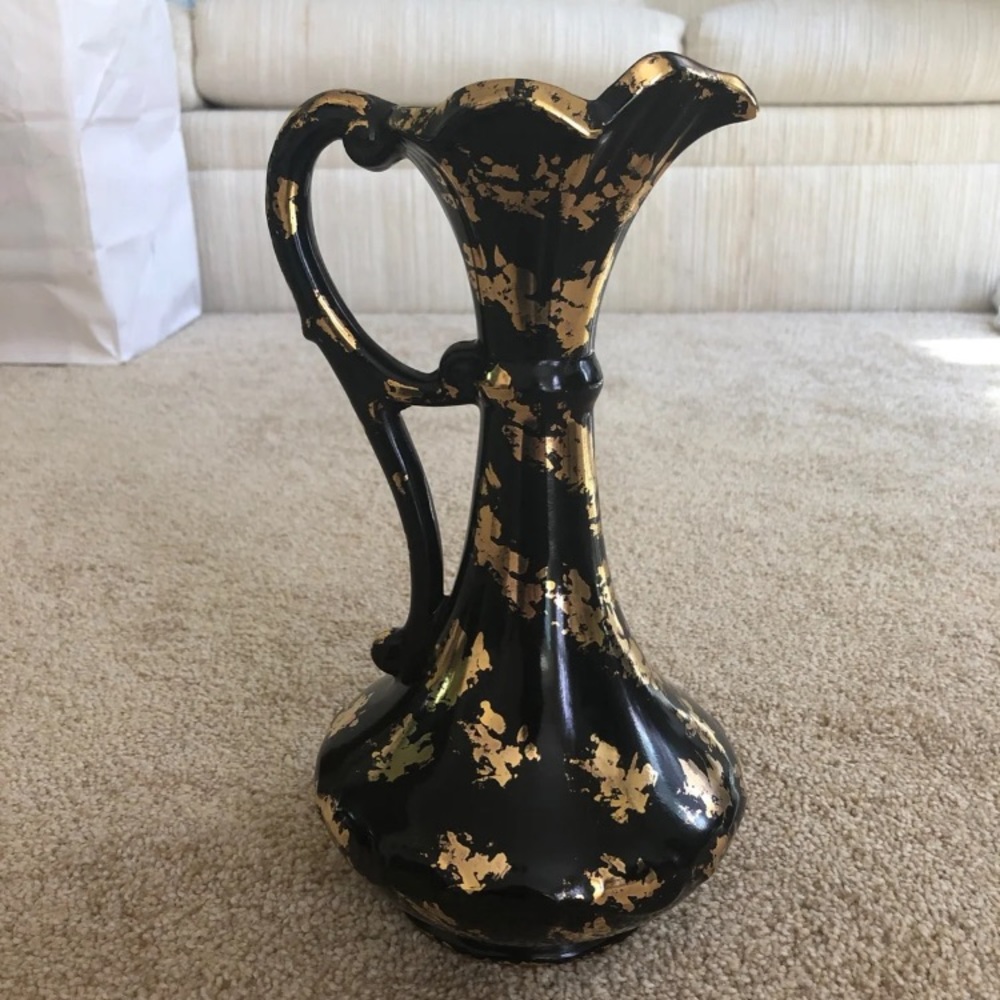 Vintage Pitcher vase black/gold French claret jug